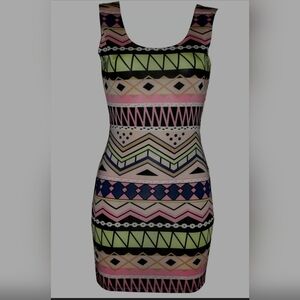 Sheer Neon Geometric Patterned Bodycon Dress